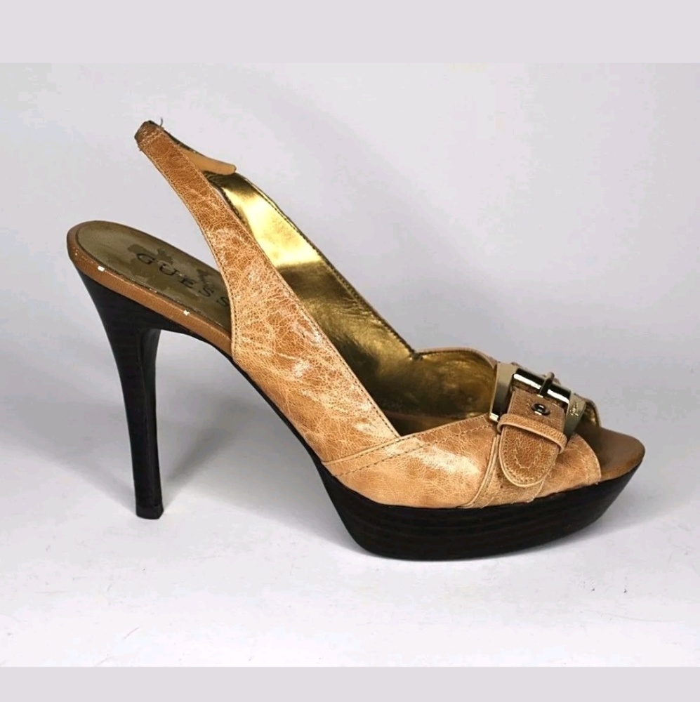 Guess Tan Slingback Heels
